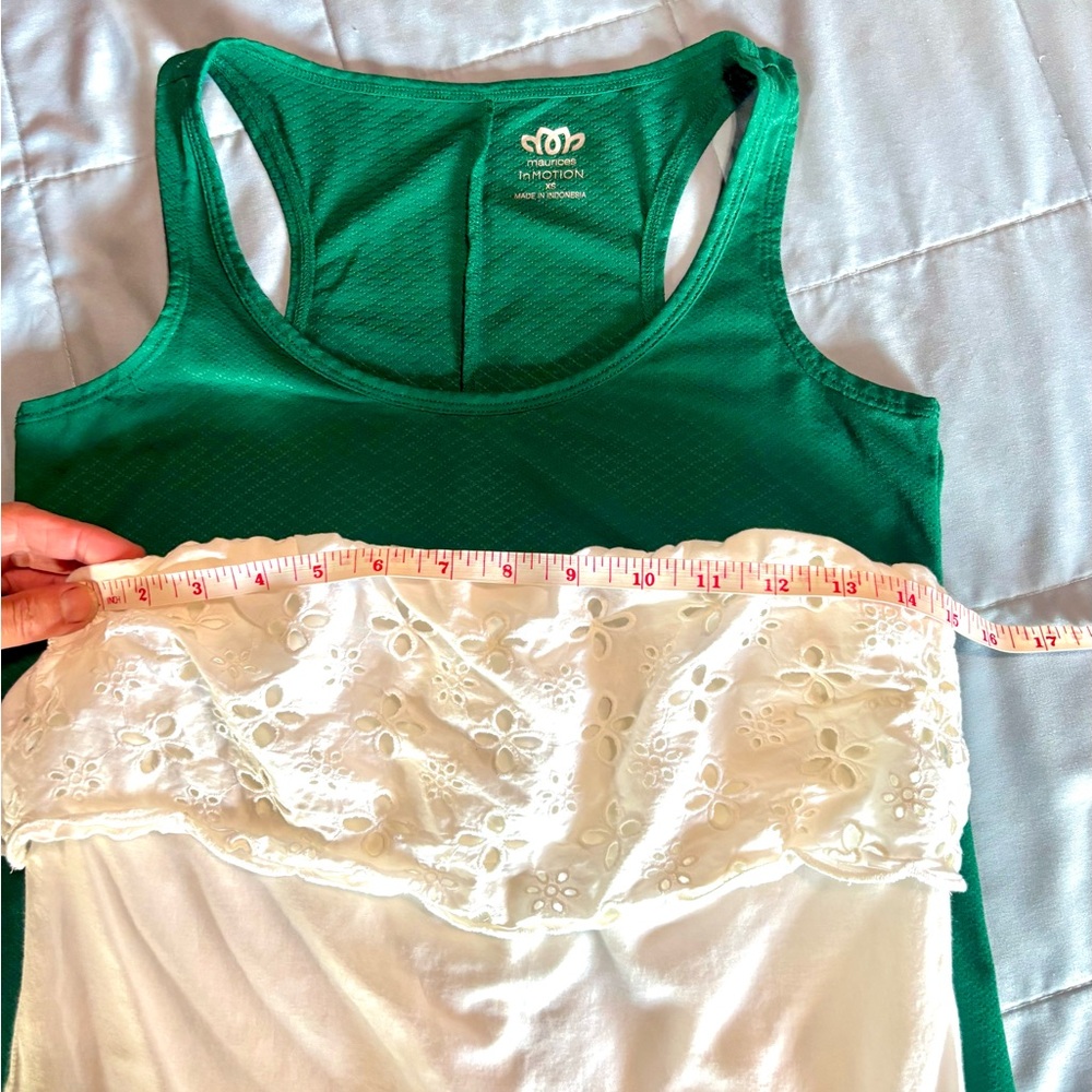 2 Summer Tops, Maurices Green & J.Crew White tops